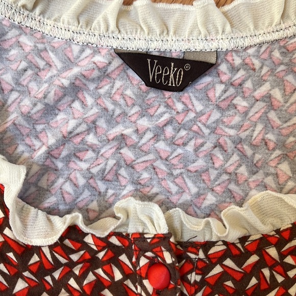 Veeko shape pattern red and brown belted dress Small - Picture 11 of 12